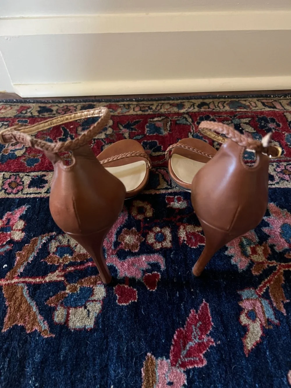 Stuart Weitzman Barebraid Ankle-Strap Heels in Cognac - Picture 5 of 10